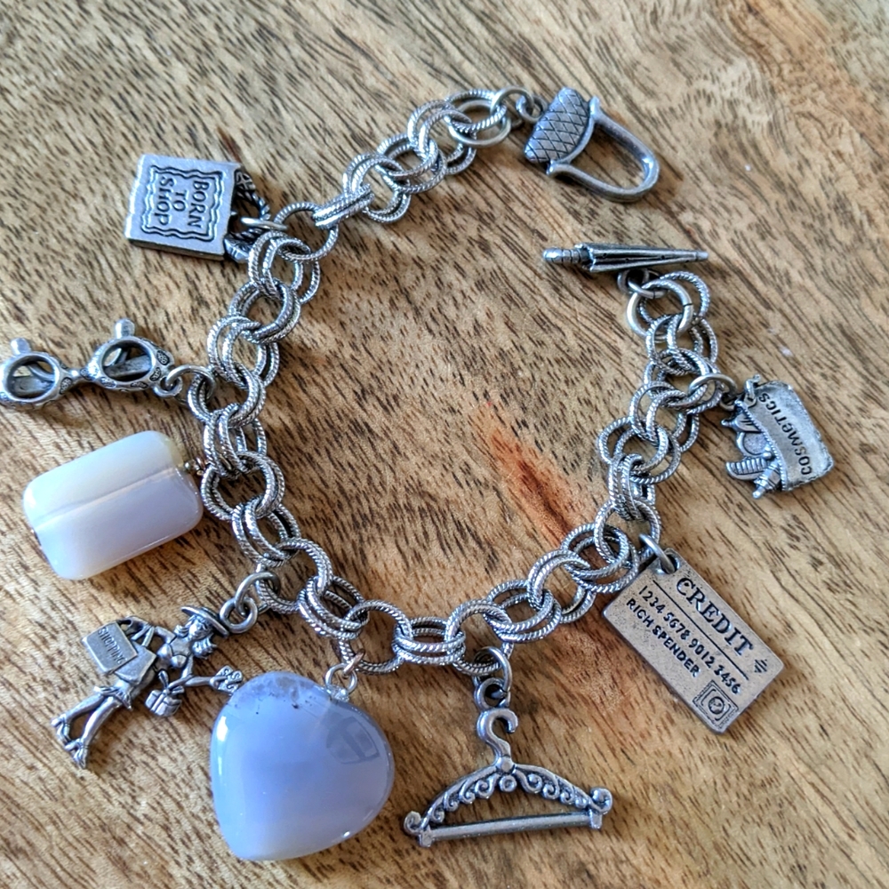 Pewter/Quartz 80's Vintage Charm Bracelet